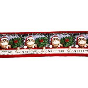 Vintage Kitty Klaus Tapestry Table Runner Santa Cat Christmas Holiday 13 x 72"